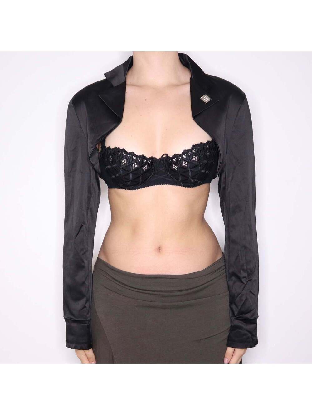 Y2K Italian Black Satin Bolero (L)